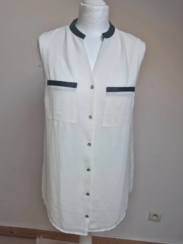Camaieu Blouse Sans Manches Col Contrastant Blanc EU40